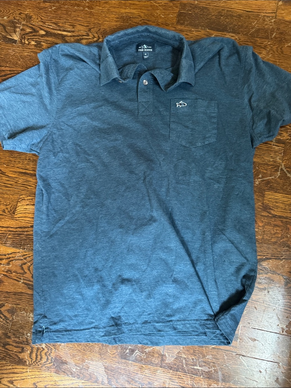 Fish hippie Short-Sleeve Polo Shirt with Pocket - Blue